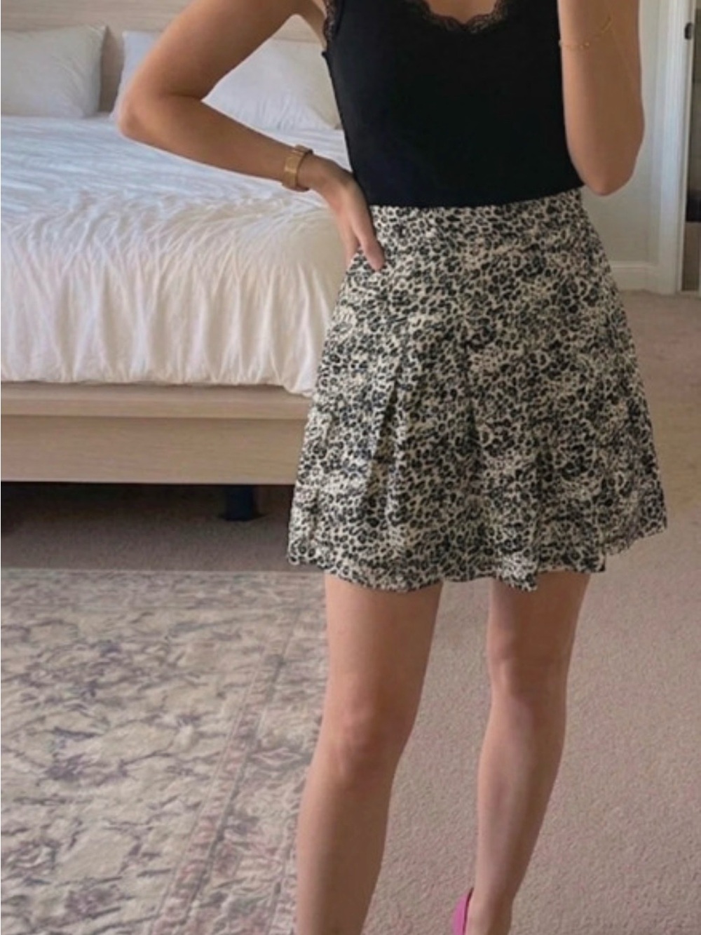 Leopard Print Circle Skirt in Black & White